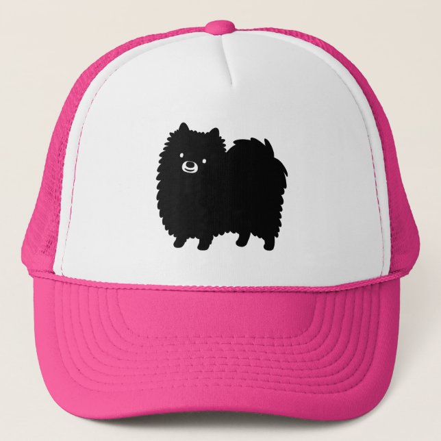 Casquette Chien caricature mignon de Poméranie noire (Devant)