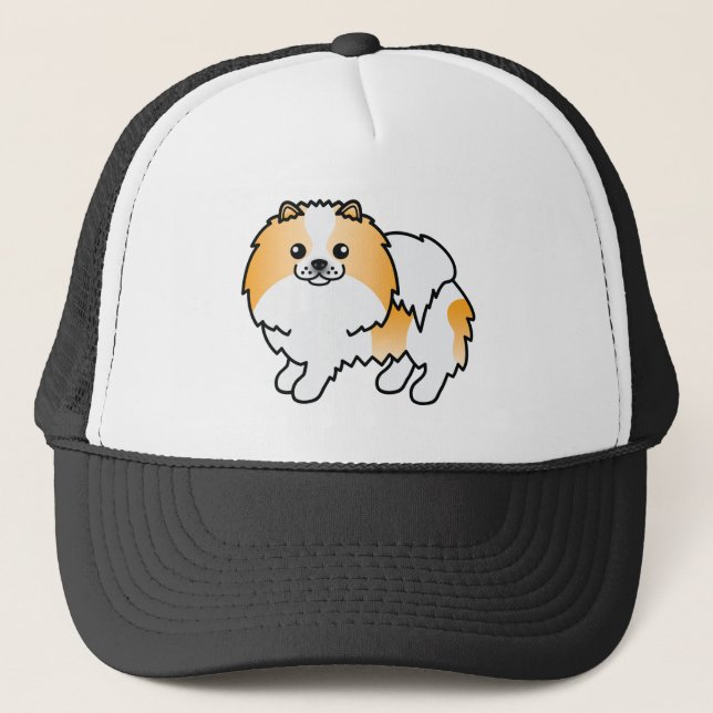 Casquette Chien caricature mignon de Poméranie orange Parti  (Devant)