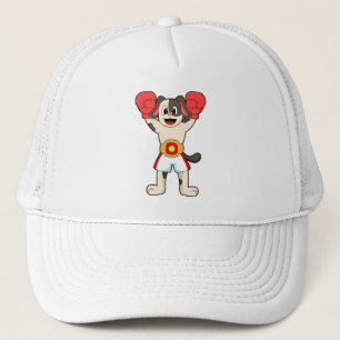 Casquette Chien champion de boxe avec gants de ceinture et d