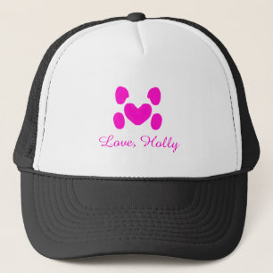 Casquette Chien coeur patte rose animal familier ajouter nom
