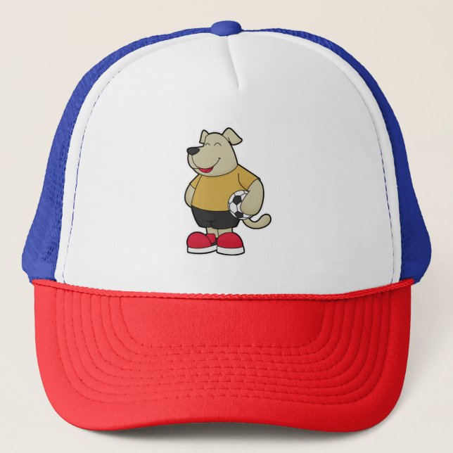 Casquette Chien comme joueur de football avec balle de footb (Devant)