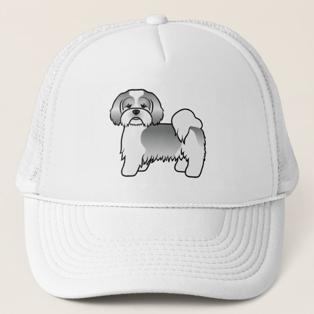 Casquette Chien de dessin animé mignon Lhasa Apso argent et  (Devant)
