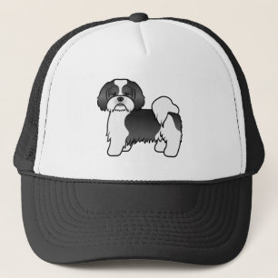 Casquette Chien de dessin animé mignon Lhasa Apso noir et bl