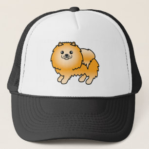 Casquette Chien de dessin animé mignon Pomeranian orange
