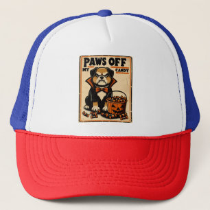 Casquette Chien en costume de vampire gardant des bonbons d'