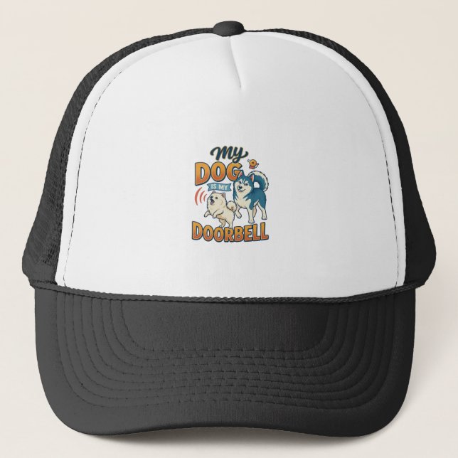 Casquette Chien Est Sonnette Aboie Blanc Bleu_1 (Devant)