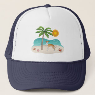 Casquette Chien Iggy Fauve Et Blanc Sur Une Plage Tropicale 