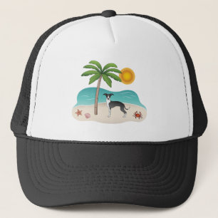 Casquette Chien Iggy Noir Et Blanc à la Plage Tropicale d'Ét