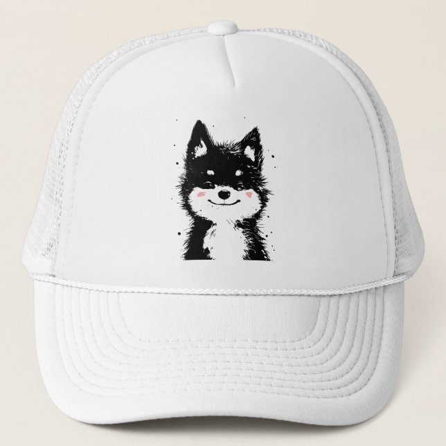 Casquette Chien noir et blanc souriant (Devant)