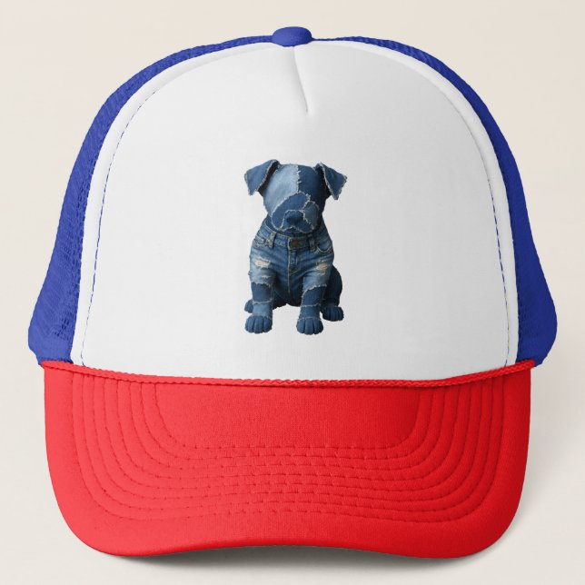 Casquette Chien Patchwork Art Denim (Devant)