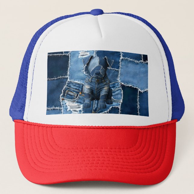 Casquette Chien Patchwork Art Denim (Devant)