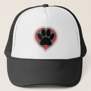 Casquette Chien Paw Dans Le Coeur Rouge Avec Les Outlines