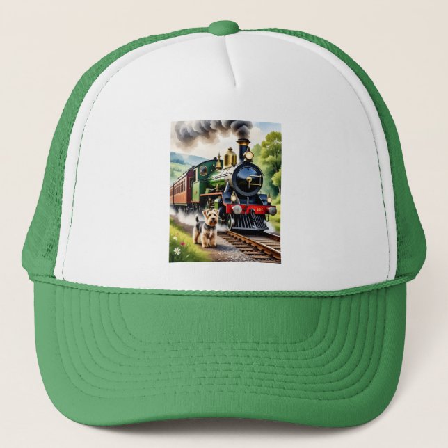 Casquette Chien saluant un train à vapeur (Devant)