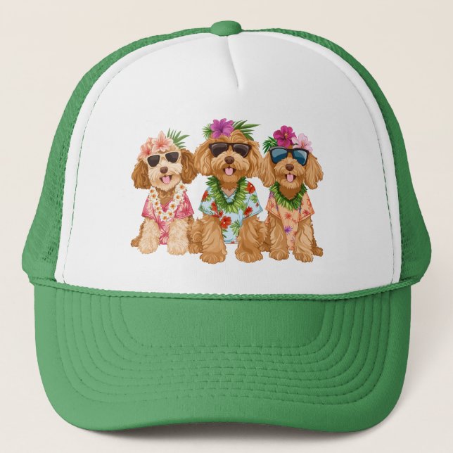 Casquette Chiens Goldendoodle Hawaïens Lei de Fleurs (Devant)