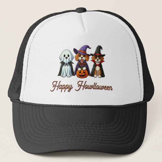 Casquette Chiens mignons comme fantôme, sorcière et vampire (Devant)