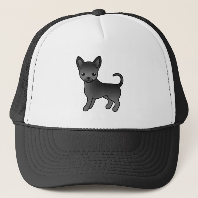 Casquette Chihuahua à poil lisse noir Chien de dessin animé  (Devant)