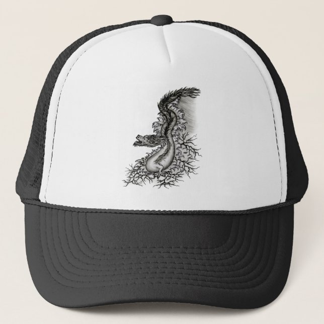 Casquette Chine Dragon, noir et blanc Design en Tattoostyl (Devant)