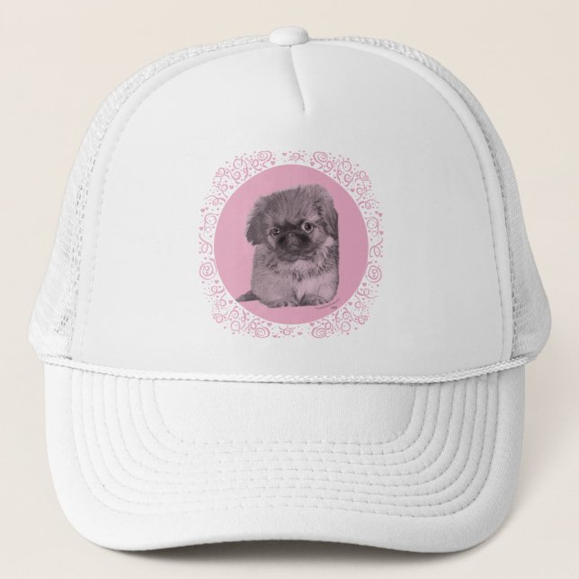 Casquette Chiots Pékinois en Rose (Devant)
