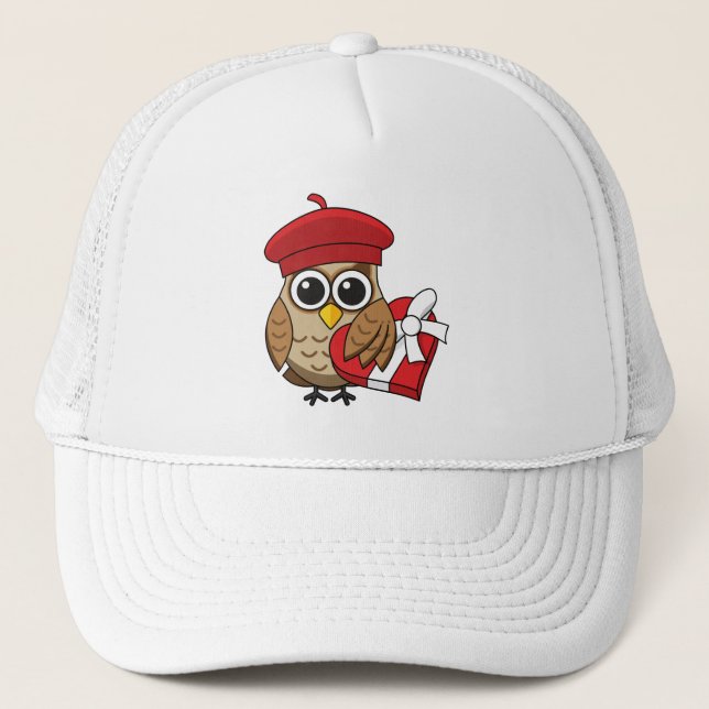 Casquette Chouette mignonne avec béret rouge et boîte cardia (Devant)