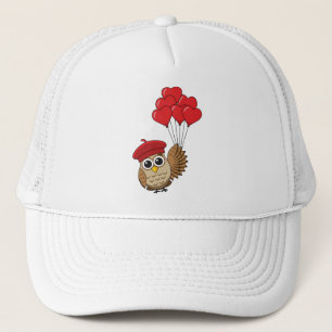 Casquette Chouette mignonne volant avec des ballons de coeur