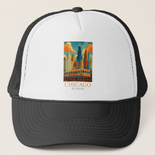 Casquette Ciel de Chicago Illinois Art de Voyage Vintage
