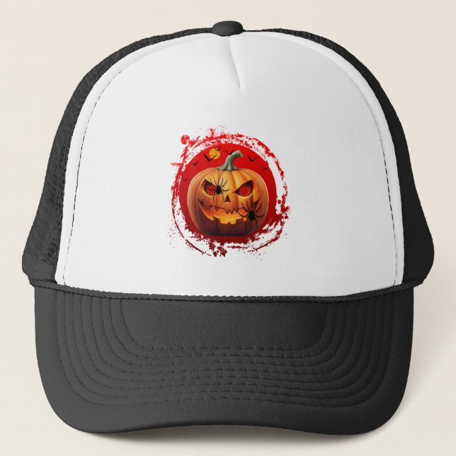 Casquette citrouille d'Halloween araignées effrayantes chauv (Devant)