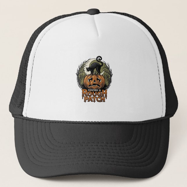 Casquette Citrouille d'Halloween Chat Tache Brute Gravure Vi (Devant)