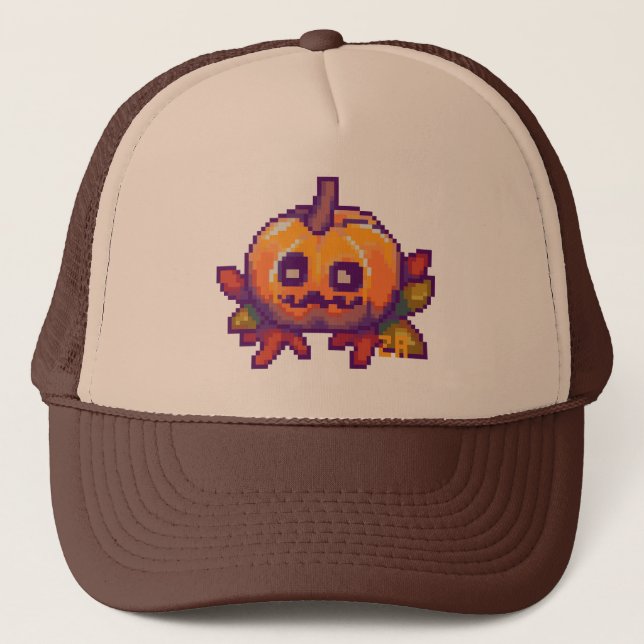 Casquette Citrouille pixelart, Pixel Art, animal de compagni (Devant)