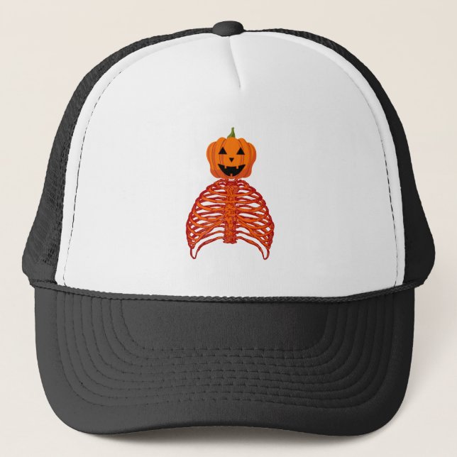 Casquette citrouille squelette halloween  (Devant)