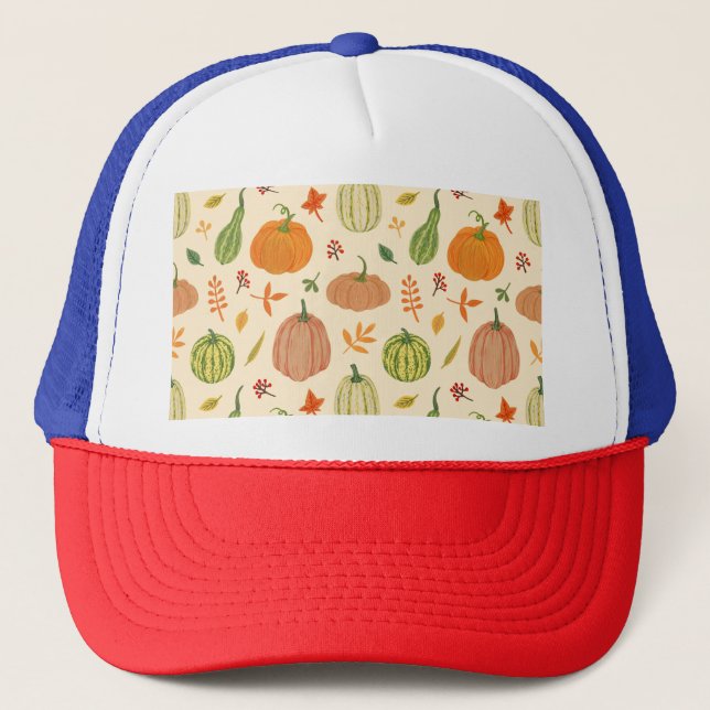 Casquette Citrouille vert et orange, motif sans soudure. (Devant)