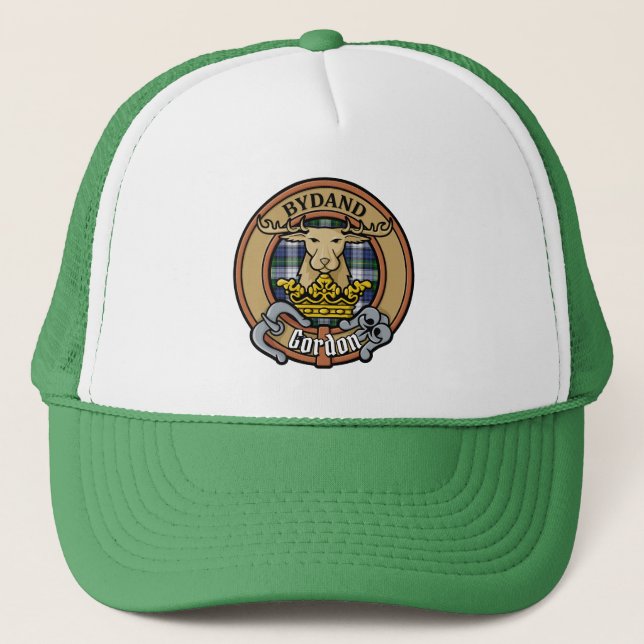 Casquette Clan Gordon Crest sur la robe Tartan Trucker Chape (Devant)