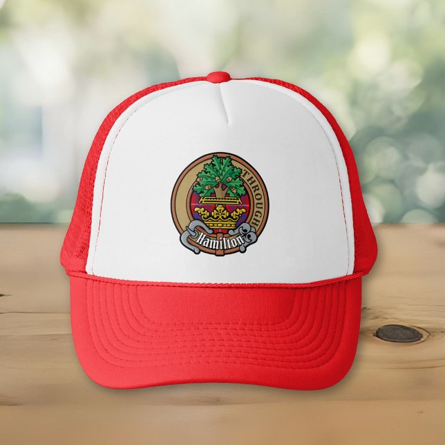 Casquette Clan Hamilton Crest sur Red Tartan Trucker Hat (Créateur téléchargé)