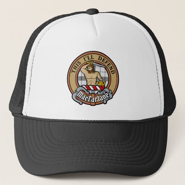 Casquette Clan MacFarlane Crest sur tarte noir et blanc (Devant)