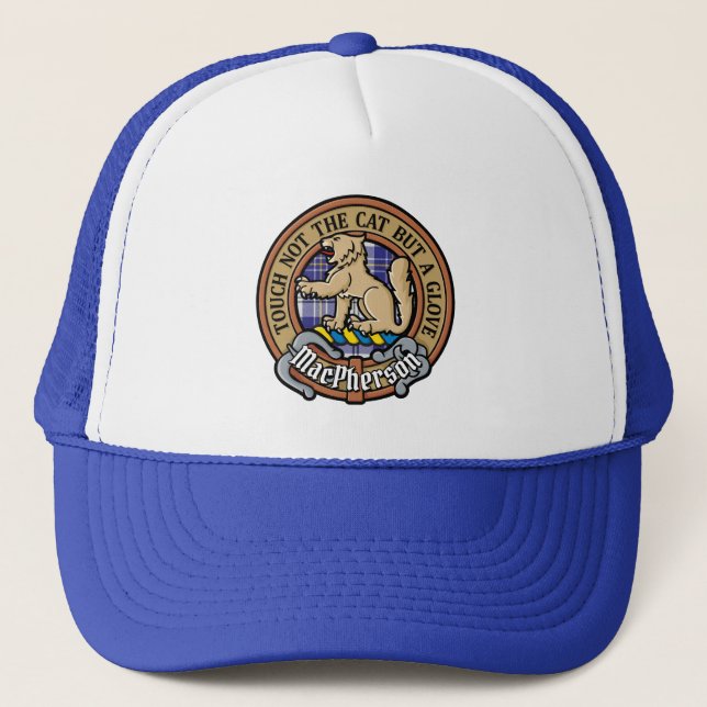 Casquette Clan MacPherson Crest sur la robe bleue Tartan (Devant)