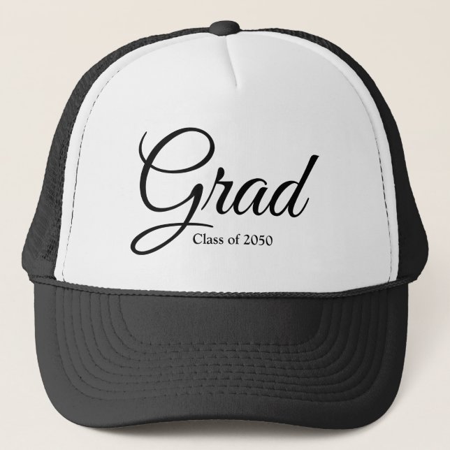 Casquette Classe Grad de 2023 noir blanc script personnalisé (Devant)