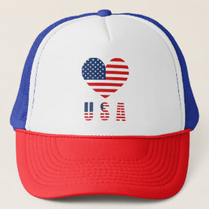 Casquette Classique USA Heart Flag Trucker Hat avec Mesh Bac