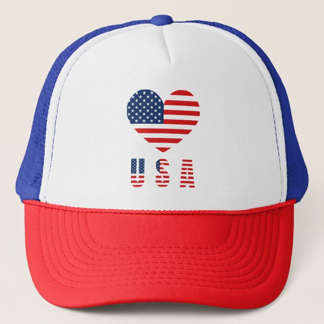 Casquette Classique USA Heart Flag Trucker Hat avec Mesh Bac (Devant)