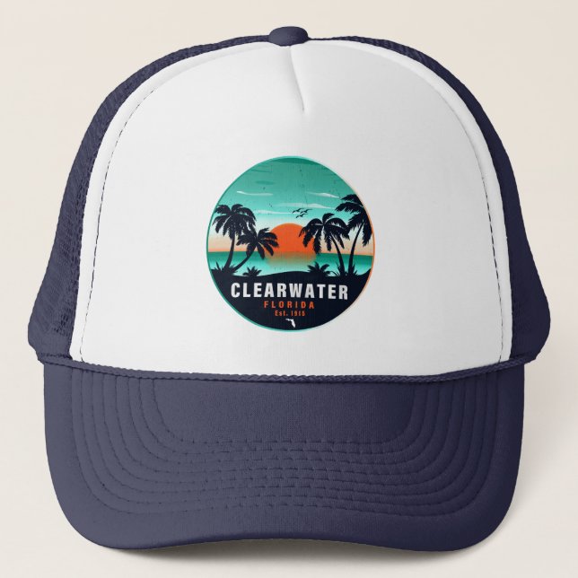 Casquette Clearwater Beach Floride Palm Tree Souvenirs 60s (Devant)