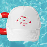 Casquette Club de natation Custom Red Crest Baigneuses Blanc<br><div class="desc">Le Swim Club coutume crête rouge nageurs blanc casquette parfait pour votre baignade rencontre au bord de la piscine ou à la plage... rouge coutume club de natation crest. Personnalisez avec les détails de votre rassemblement... année et destination. Idéal pour un voyage de natation en famille ou entre amis ou...</div>