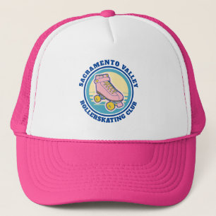 Casquette Club de Rollerskate de texte rose bleu rétro