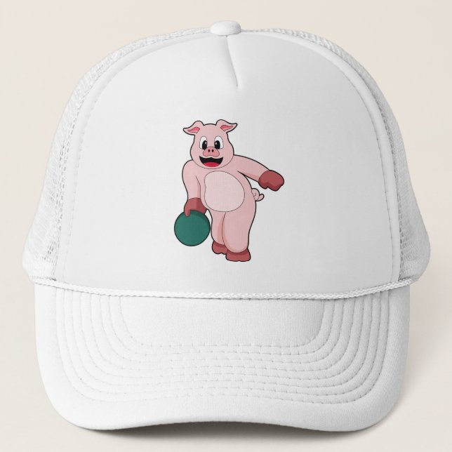 Casquette Cochon à Bowling avec balle de Bowling (Devant)