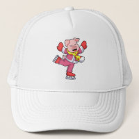 Cochon au patinage sur glace avec patins sur glace
