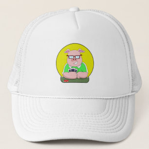 Casquette Cochon au poker avec cartes