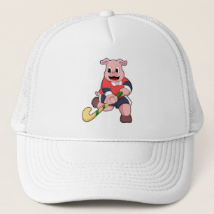 Casquette Cochon de hockey avec chauve-souris de hockey