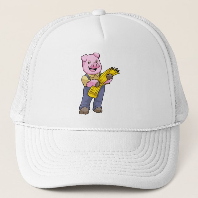 Casquette Cochon en fermier avec paille (Devant)