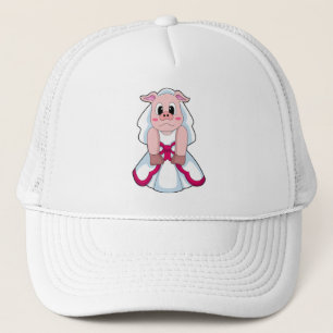 Casquette Cochon en mariée avec robe de mariée