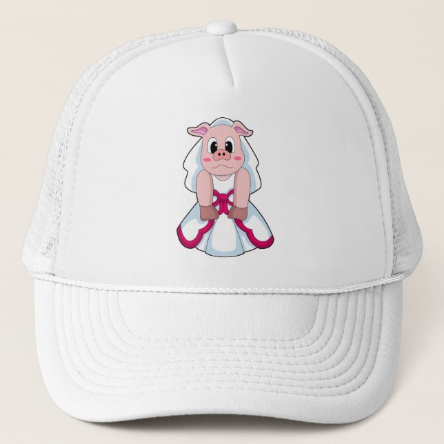 Casquette Cochon en mariée avec robe de mariée (Devant)