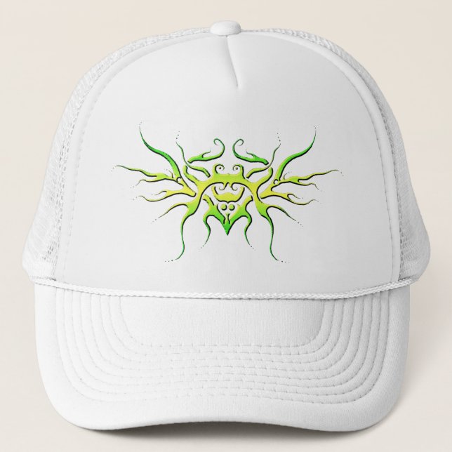 Casquette Coeur ailé Conception tribale vert et jaune (Devant)