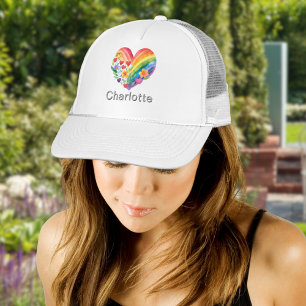 Casquette Cœur arc-en-ciel personnalisé à l'aquarelle