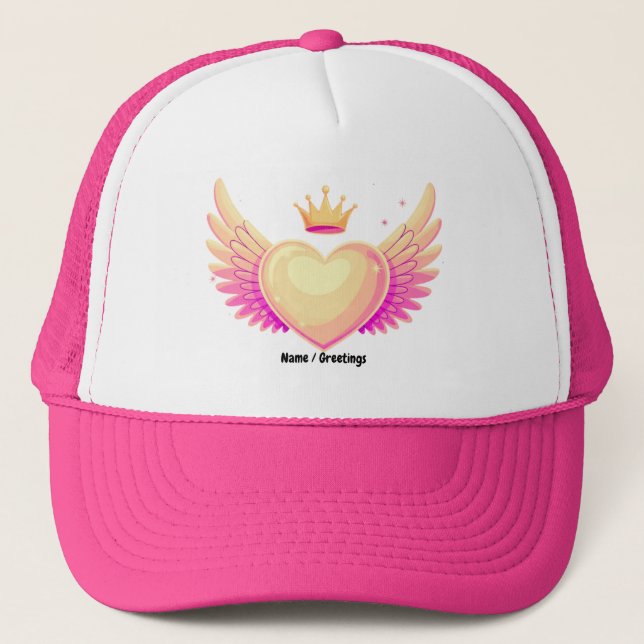 Casquette Coeur d'ange avec ailes roses Cool et couronne Une (Devant)